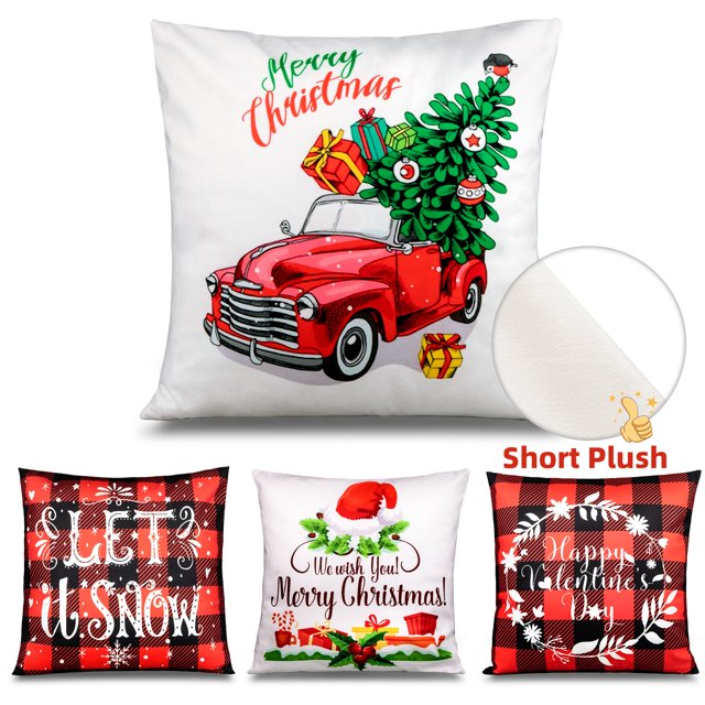 Christmas Pillow Covers Buffalo Plaid 18 x 18 Set of 4 Square Winter Xmas Decorative Farmhouse