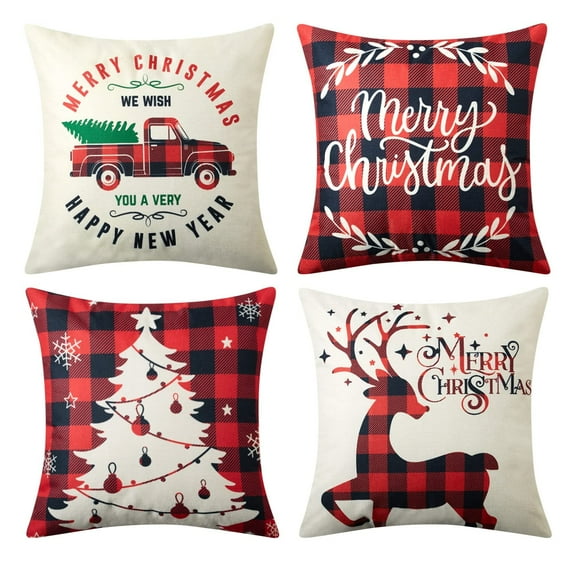 Christmas Pillow Covers, Christmas Decorations Throw Pillow Covers, Set of 4, 18x18in, Red