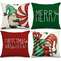 Christmas Pillow Covers, Christmas Gnome Throw Pillow Case 18 x 18 Inch Decorative Red Green Merry Christmas Cushion Cover, for Home Couch Sofa Farmhouse Decor, Set of 4