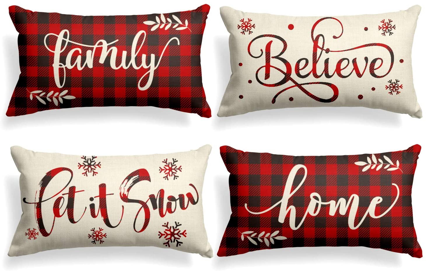 Christmas Pillow Covers, Cleance Niyattn Christmas Winter Pillow Covers Fall Saying Buffalo Plaid Throw Pillow Cover, 12 x 20" Farmhouse Christmas decorative pillows Case for Kitchen Set of 4