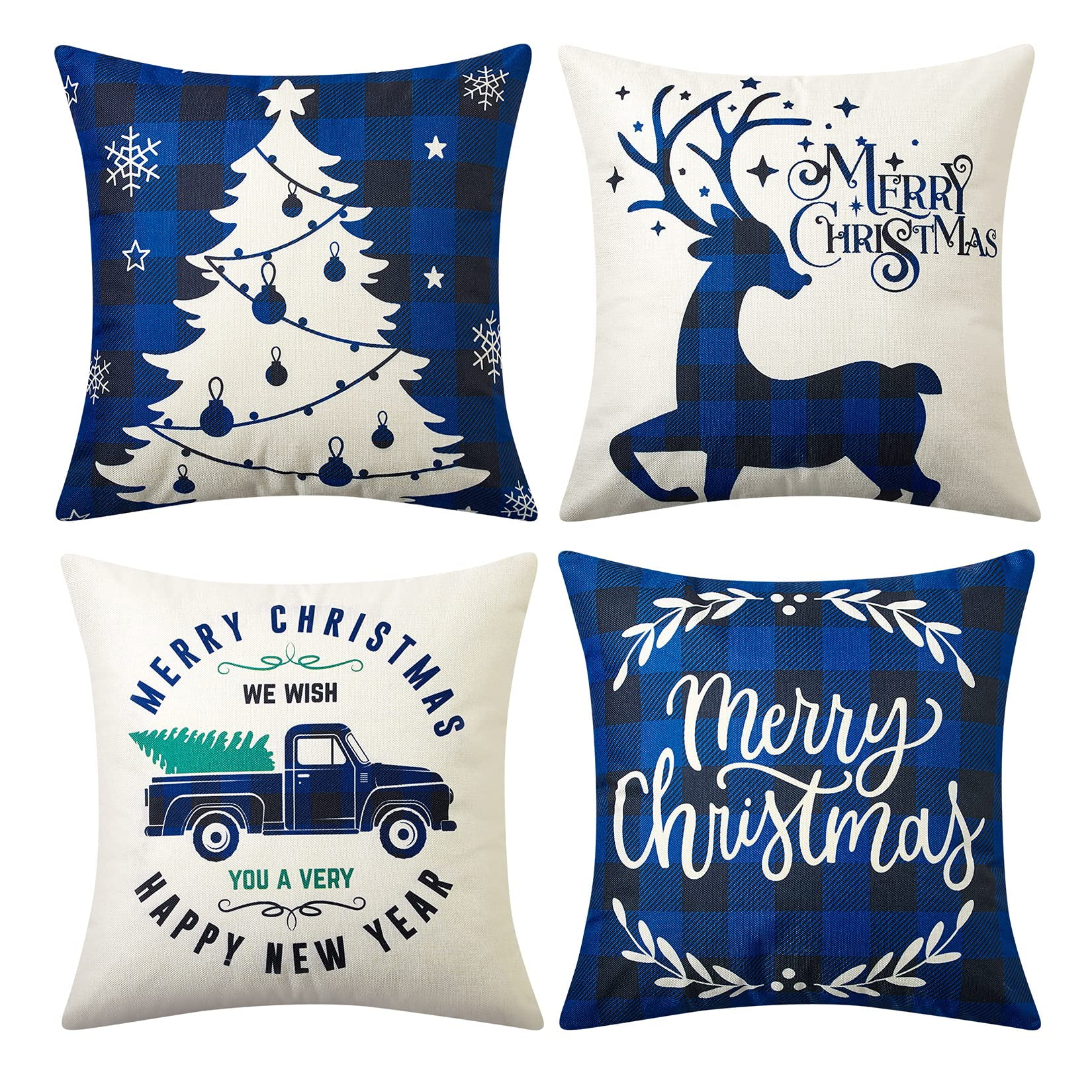 Blue Christmas Pillow Covers 18x18, Blue Christmas Decorations Winter  Holiday Outdoor Blue Christmas Throw Pillow Covers, Xmas Snowflake  Farmhouse