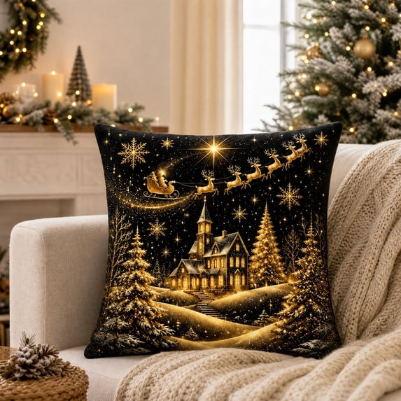 Christmas Pillow Covers, Decorative Cushion Case with Hidden Zipper, Soft Fabric for Sofa Couch Bed Home Decor
