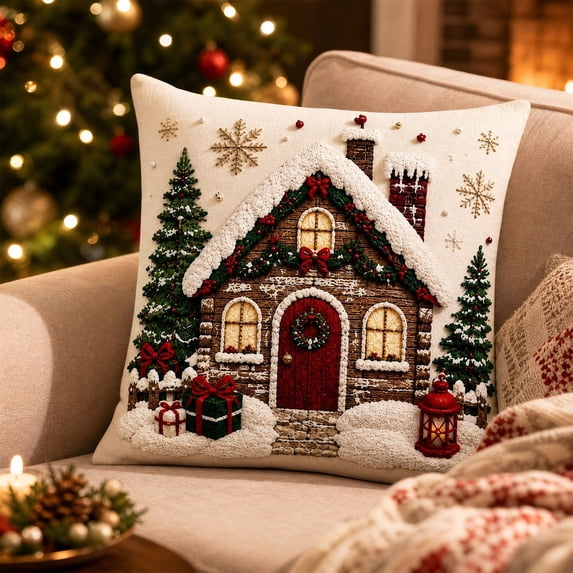 Christmas Pillow Covers, Decorative Cushion Case with Hidden Zipper, Soft Fabric for Sofa Couch Bed Home Decor