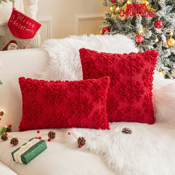 Christmas Pillow Covers Different Sizes Set of 2, 3D Embroidery Throw Pillow Covers For Holiday Christmas Decor Sofa, Couch, Party,Big Red Snowflakes
