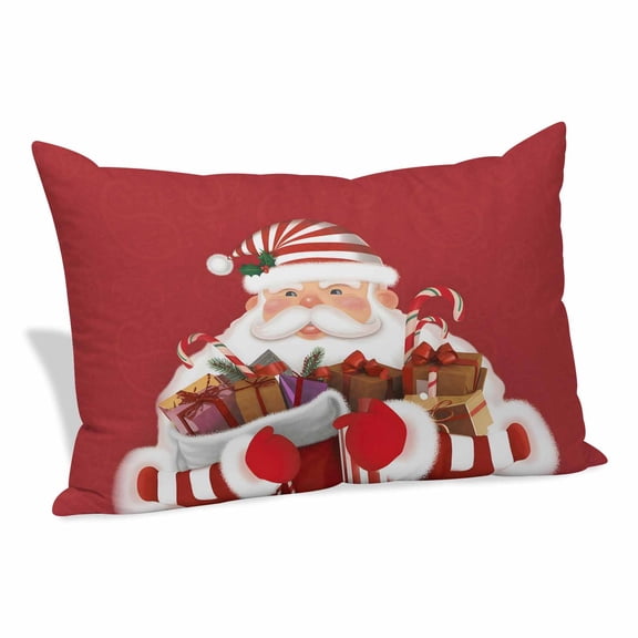 Christmas Pillow Covers, Linen Long Throw Pillow Case, Winter Santa Claus Xmas Gifts Candy Red Holiday Pillow Protector Decorative Cushion Cover for Living Room/Bedroom 12" x 20"
