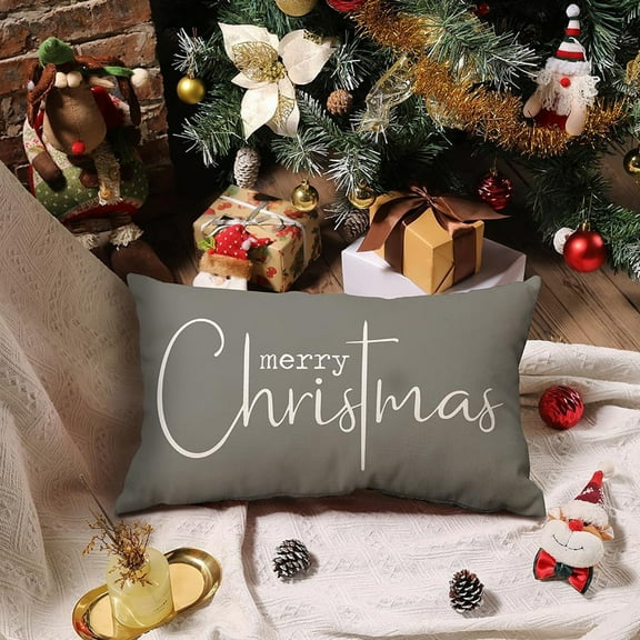 Christmas Pillow Covers, Merry Christmas Throw Pillow Case, Merry Christmas Lumbar Pillow Cover 12x20 Inch, Farmhouse Decor, Xmas Winter Holiday Decorative Cushion Case, Rectangle Pillow Case