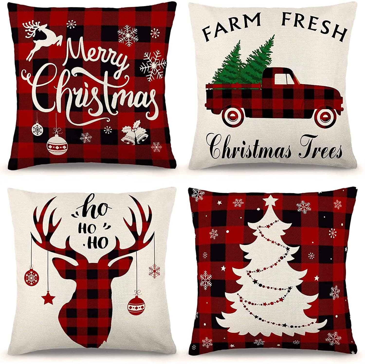 Christmas Pillow Covers Niyattn 18 x 18 Inch Set of 4 Farmhouse