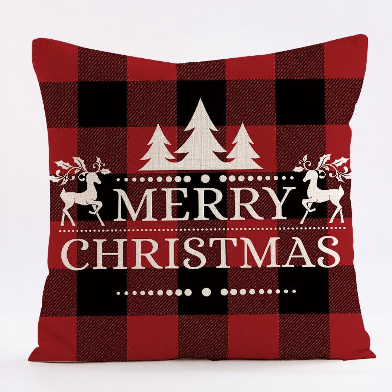 Christmas Pillow Covers Red Checkered Elk Snow Christmas Tree Christmas