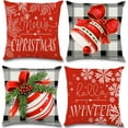 thumbnail image 1 of Christmas Pillow Covers Red Pillow Covers Decorations Buffalo Bell Ball Merry Christmas Pillows Hello Winter Holiday Farmhouse Seasonal Throw Case Decor for Sofa Couch, 1 of 7