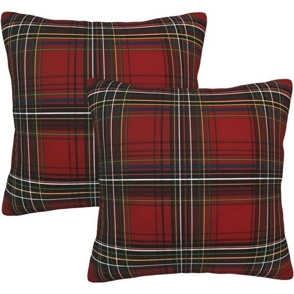 Christmas Pillow Covers Set of 2 16x16 Inch Throw Pillow Covers Red Tartan Plaid Decorative Pillow Cases Holiday Square Cushion Covers Pillow Protector for Home Couch Sofa Car
