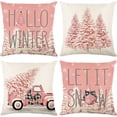thumbnail image 1 of Christmas Pillow Covers Set of 4 for Christmas Decor Xmas Decorative Pillowcase Winter Holiday Throw Cushion Case for Home (Pickup Christmas Tree) (Pink, 20"x20"), 1 of 5