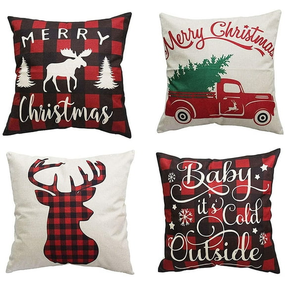 Christmas Pillow Covers Set of 4 Christmas Decorations Cotton Linen Winter Deer Christmas Decor Throw Pillow Covers Cushion Cover 18 X 18