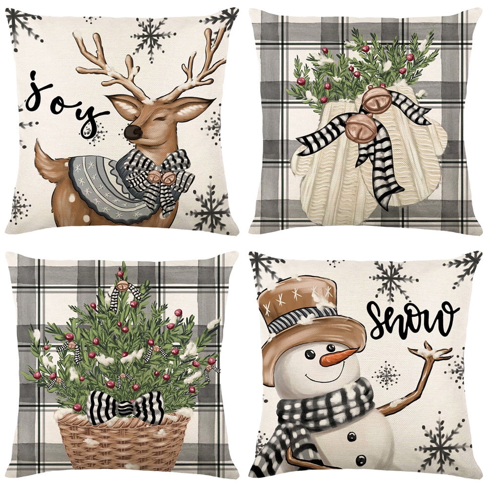 Christmas Pillow Covers Snowman Reindeer Eucalyptus Throw Pillow Covers
