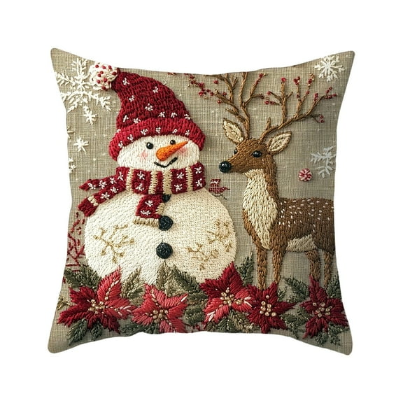 Christmas Pillow Covers Snowman Santa Deer Decorations Xmas Throw Pillows Covers Home Sofa Living Room Decorative Cushion Case 18x18 Inch