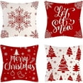 thumbnail image 1 of Christmas Pillow Covers, Tgnazet 18 x 18" Set of 4 Farmhouse Pillow Covers Holiday Rustic Linen Pillow Case for Sofa Couch Christmas Decorations Throw Pillow Covers, Red, 1 of 6