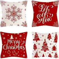 Christmas Pillow Covers, Tgnazet 18 x 18" Set of 4 Farmhouse Pillow Covers Holiday Rustic Linen Pillow Case for Sofa Couch Christmas Decorations Throw Pillow Covers, Red