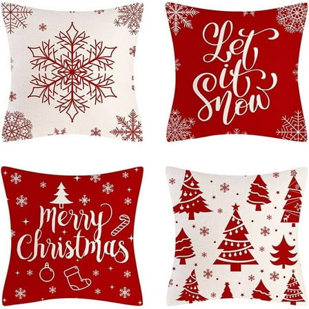 Christmas Pillow Covers, Tgnazet 18 x 18" Set of 4 Farmhouse Pillow Covers Holiday Rustic Linen Pillow Case for Sofa Couch Christmas Decorations Throw Pillow Covers, Red