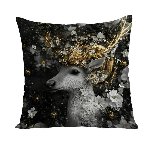 Christmas Pillow Covers - Vintage Black and Gold Pattern Print Winter Pillowcases Decoration for Living Room Sofa Couch (D)