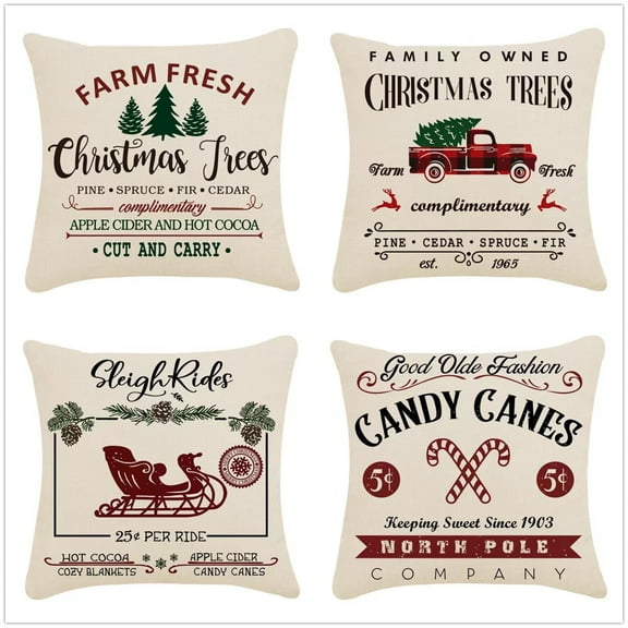 Christmas Pillow Covers Winter Holiday Decor Xmas Rustic Throw Cushion Case for Farmhouse Sofa Home Decor, 18x18 inch