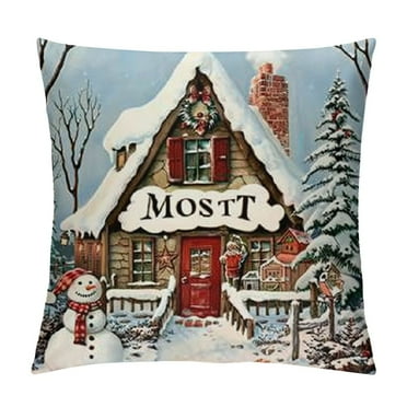 Christmas Pillow Covers  Winter Wonderland Reindeer Red Truck Christmas Tree Decorations Outdoor Christmas Pillows Decorative Throw Pillows Cases Holiday Decor for Couch