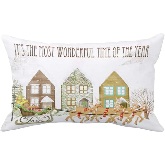 Christmas Pillow Covers Xmas Tree Reindeer Sledge Bear Snowflakes Decorative Pillow Cases Cushion Cover for Sofa Couch Bed 12x20 inch Super Soft Winter Farmhouse Decor Pillowslip