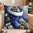 thumbnail image 1 of Christmas Pillow Covers for Decorations 18x18" Christmas Patterns Cushion Cover Linen Blue and Gold Print Christmas Tree Decorative Pillow, 1 of 7