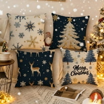 Christmas Pillow Set Dark Blue Christmas Tree Festival Decoration Pillow, Living Room Cushion Set Core Free, Christmas Elk Pillow Cover for Home Sofa Chair Holiday Decor, 17.72*17.72in, A