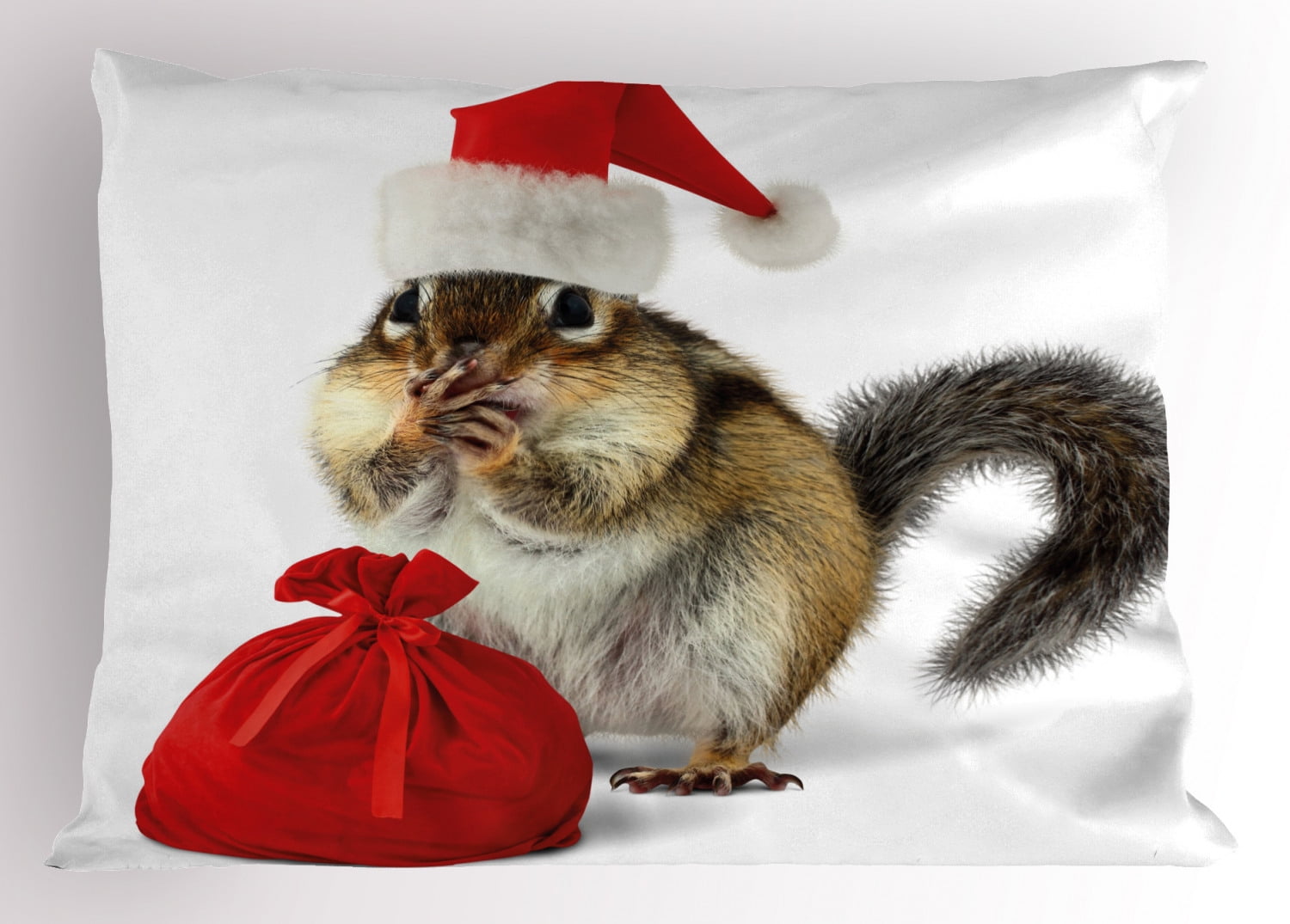Christmas Chipmunk Santa Hat Red Bag Polyester Pillow Sham