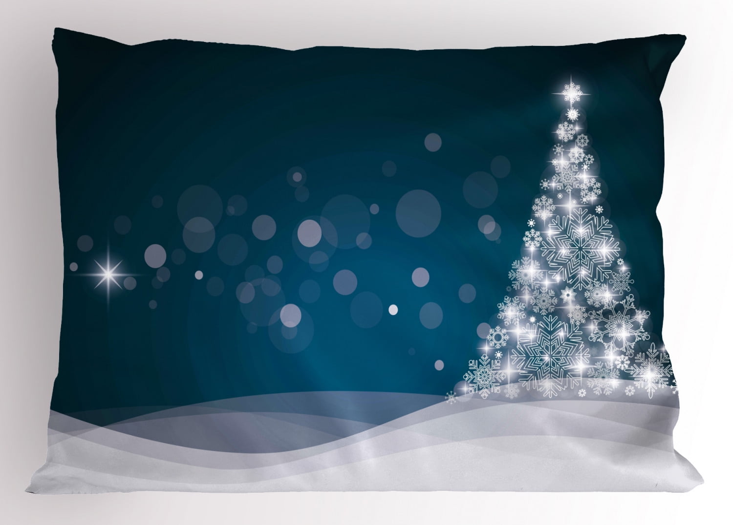 Dark Blue and White Christmas Tree Polyester Pillow Sham