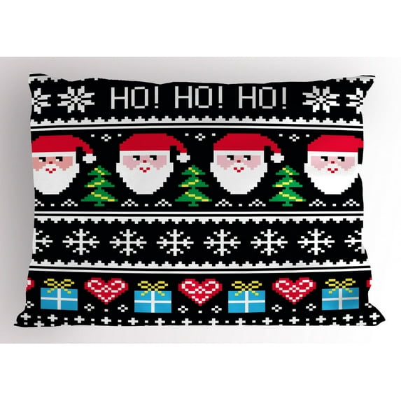 Christmas Pillow Sham Nordic Norwegian Traditional Retro Patterns Hearts Snowflakes Santa Trees Print, Decorative Standard Size Printed Pillowcase, 26 X 20 Inches, Multicolor, by Ambesonne