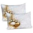 thumbnail image 1 of Christmas Pillow Sham Set of 2, Featured Xmas Baubles with Ribbon Holiday Wish Art Image Illustration, Quality Microfiber Bedding Item for All Seasons, 26" x 20", White and Beige, by Ambesonne, 1 of 3