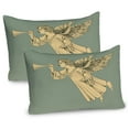 thumbnail image 1 of Christmas Pillow Sham Set of 2, Flying Christmas Angel with Wings Playing Trumpet Mythological Art, Quality Microfiber Bedding Item for All Seasons, 26" x 20", Yellow Mint, by Ambesonne, 1 of 3