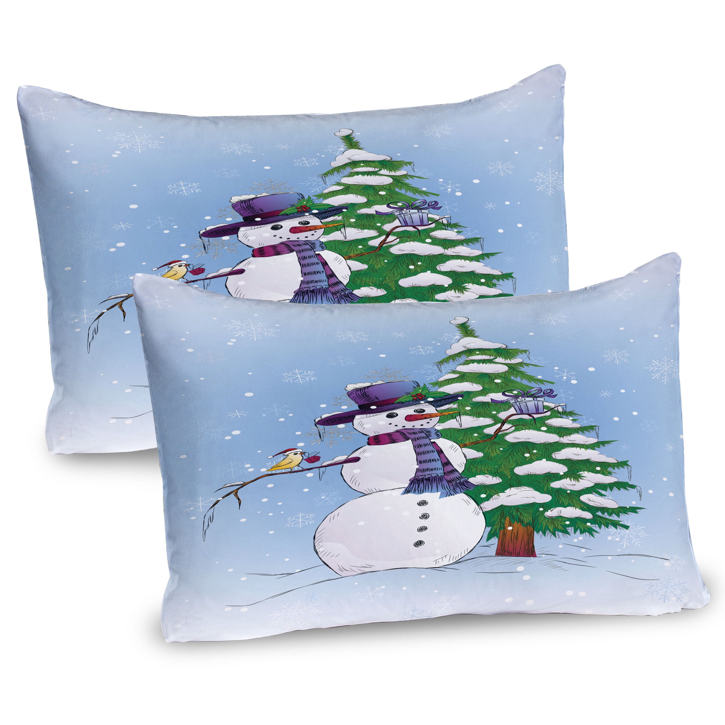 Christmas Pillow Sham Set of 2, Snowman in the Winter Mistletoe Present ...