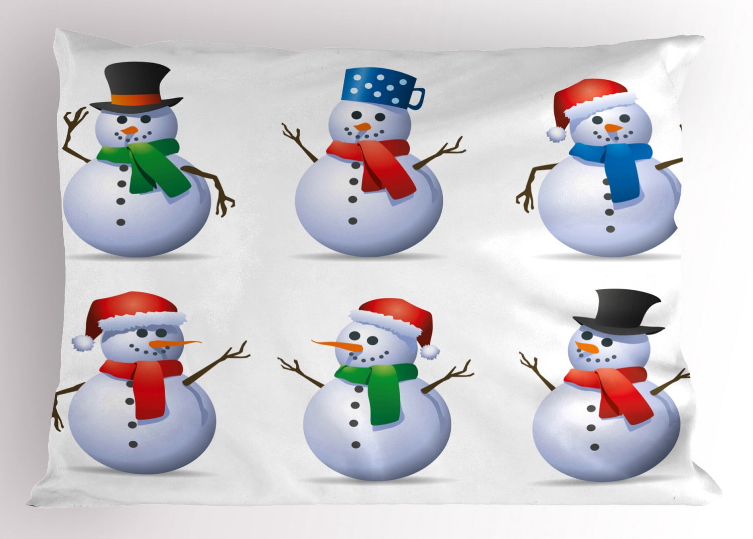 Christmas Pillow Sham Set of Snowmen with Different Cute Hats and ...