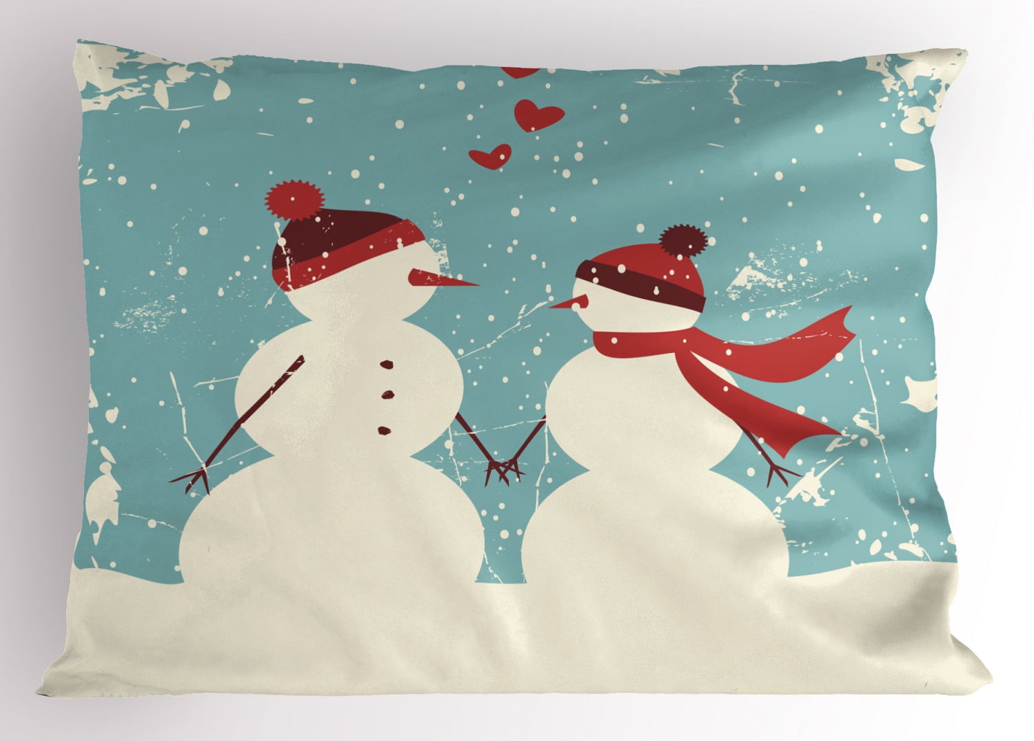 Romantic Snowman Couple Polyester Standard Pillow Sham