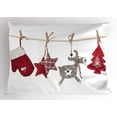 thumbnail image 1 of Christmas Pillow Sham Traditional Xmas Celebration Items Hanging from Rope with Clothespins Retro, Decorative Standard Queen Size Printed Pillowcase, 30 X 20 Inches, Red Cream Tan, by Ambesonne, 1 of 2