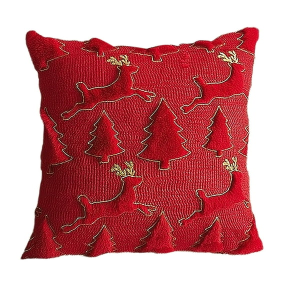 Christmas Pillow with Tree and Reindeer Design Polyester Material  Soft Couch Cushion for Sofa Chair Living Room Decor Holiday Gift Idea Festive Home Accent