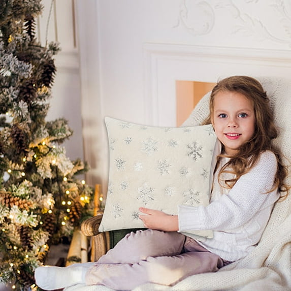Christmas Pillowcases 18 x 18 Set of 2,Christmas Snowflakes Sequin Throw Pillow Cover,Plush Pillow case Christmas Party Decorations,Winter Holiday Cushion Case,Plush Glitter Throw Pillows Covers