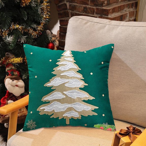 Christmas Pillowcases, Pillow Shams, Decorative Weave Pillow Case Covers Standard Size, Soft Breathable Cotton Envelope Closure Holiday Gold Silver Green