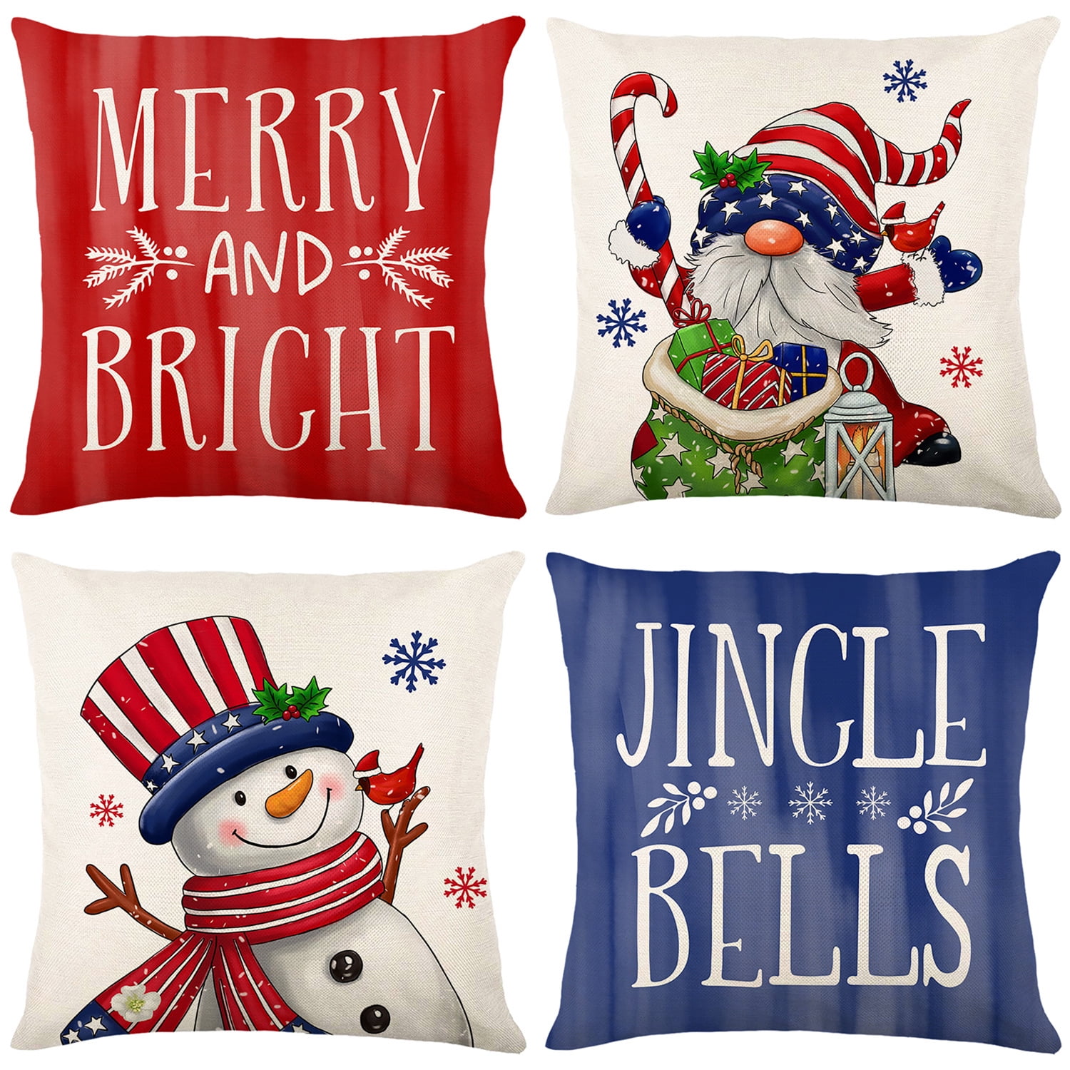 Christmas Pillowcases Vintage Cushion Cover Linen Holiday Decor Xmas