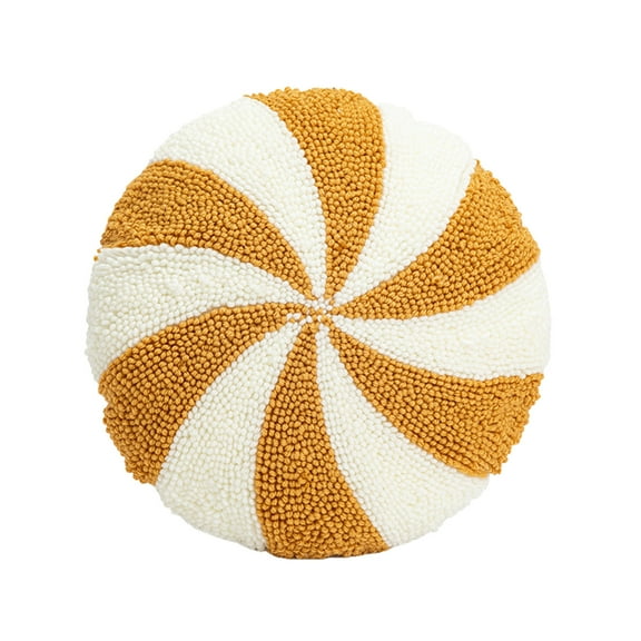 Christmas Pillows Candy Throw Pillow Yellow White Round Decorative Pillow Christmas Decorations Soft Winter Pillow Cute Plush Pillow Cushions for Couch Sofa Bed, 13.78Inch