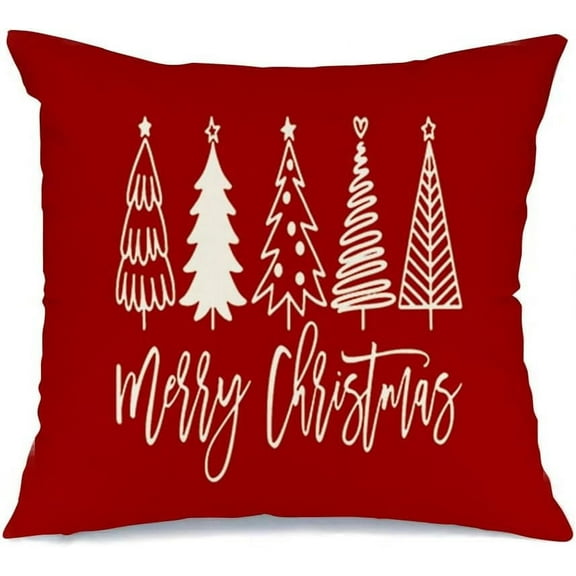 Christmas Pillows Decorative Throw Pillows 18x18 Inch,Merry Christmas Tree Pillows Covers,Xmas Christmas Red Pillow Cases Decorations for Winter Couch Cotton Square(6)