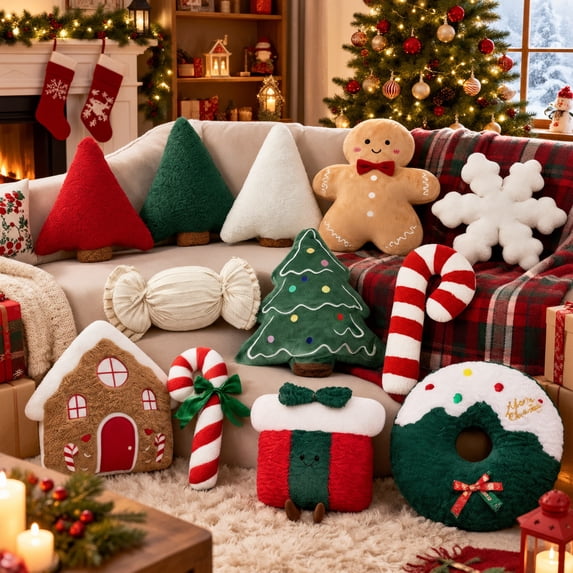 Christmas Pillows Teddy Fleece Fir Tree Cushion Soft & Warm for Sofa Couch Bed Fireplace Entryway Christmas Decorations by MPOISVA