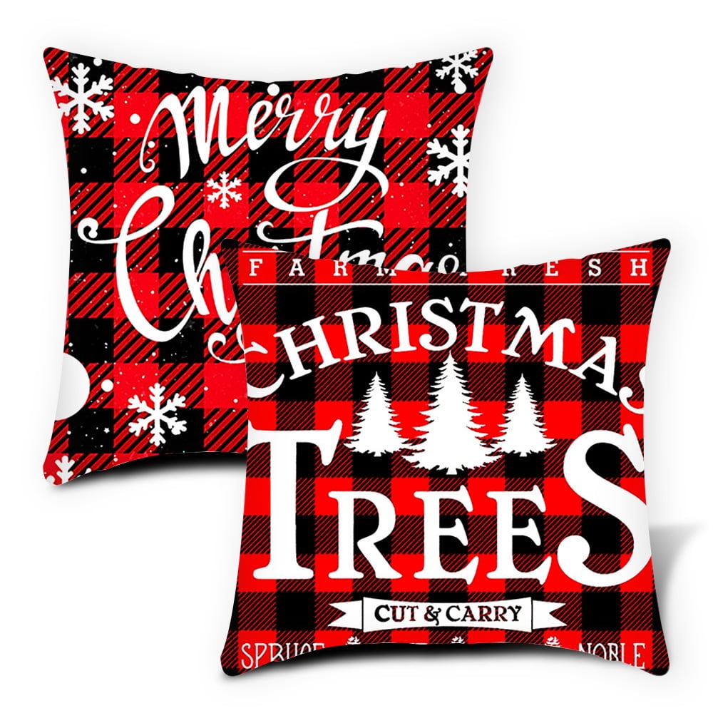 RABUSOFA Christmas Pillow Covers 20x20 Inch Set of 2,Christmas Tree Pillows  Decorative Throw Pillows,Xmas Snowflakes Pillow Cases,Red and White Winter