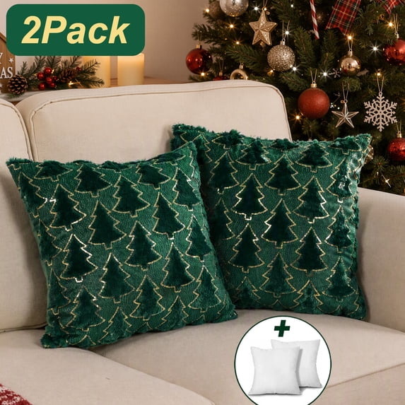 Christmas Pillows, Yamaziot Christmas Throw Pillows, 2Pack Christmas Tree Decorative Pillows Plush Sofa Cushion for Couch Xmas Home Decor, 18" x 18", Green