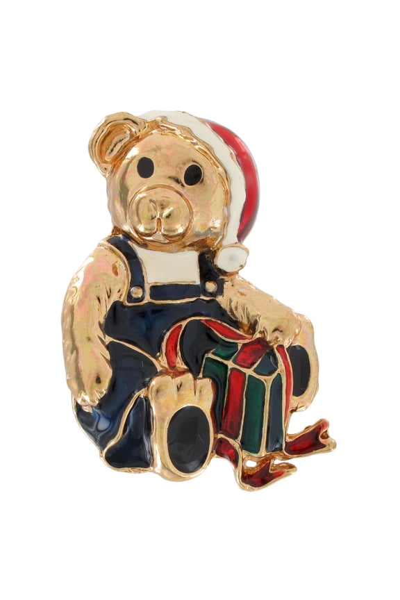 Christmas Pin Enamel Gold Tone Bear Brooch Gifts Presents Ladies Ault Women Female