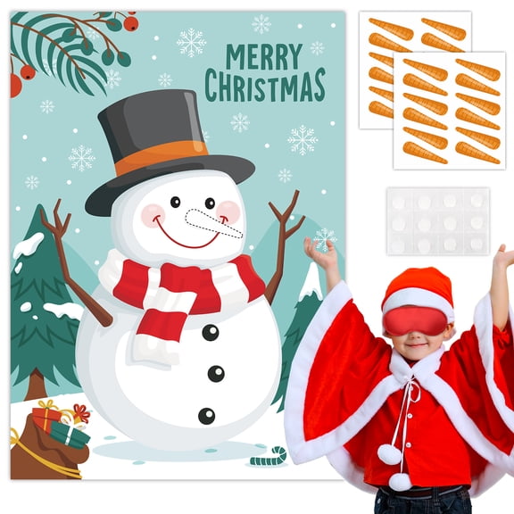 Christmas Pin The Nose Game, 5 Pcs Pin The Nose on The Snowman Game Supplies - Christmas Pin The Poster, Christmas Party Blindfold & Carrot Nose Christmas Stickers for Kids Christmas Party Favors