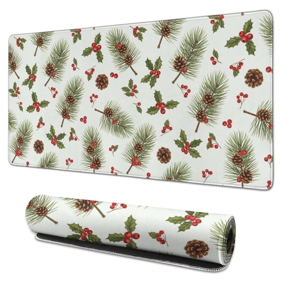 Christmas Pine Branch Holly Pattern Extended Large Mouse Pad, Large ...