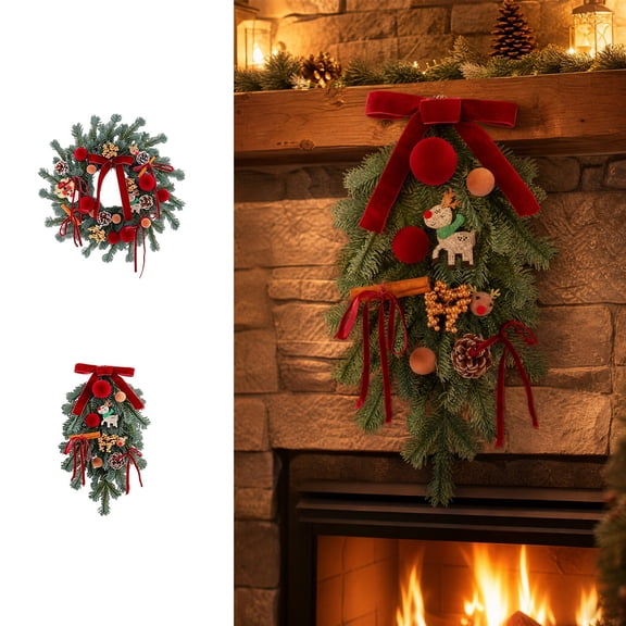 Christmas Pine Cinnamon Front Door Wreath,Reusable Festive Hanging Garland with Decorative Bow for Entryway Fireplace Indoor Outdoor Holiday Decor
