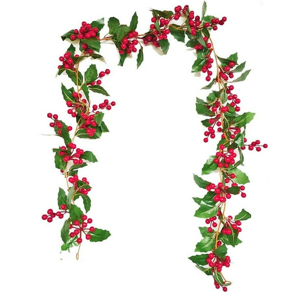 Christmas Pine Cone and Red Berry Garland Decorations Faux Holiday Winter Artificial Green for Kitchen Indoors Outdoors Staircase Railing Banister Door Fireplace Mantel Wreath Decor